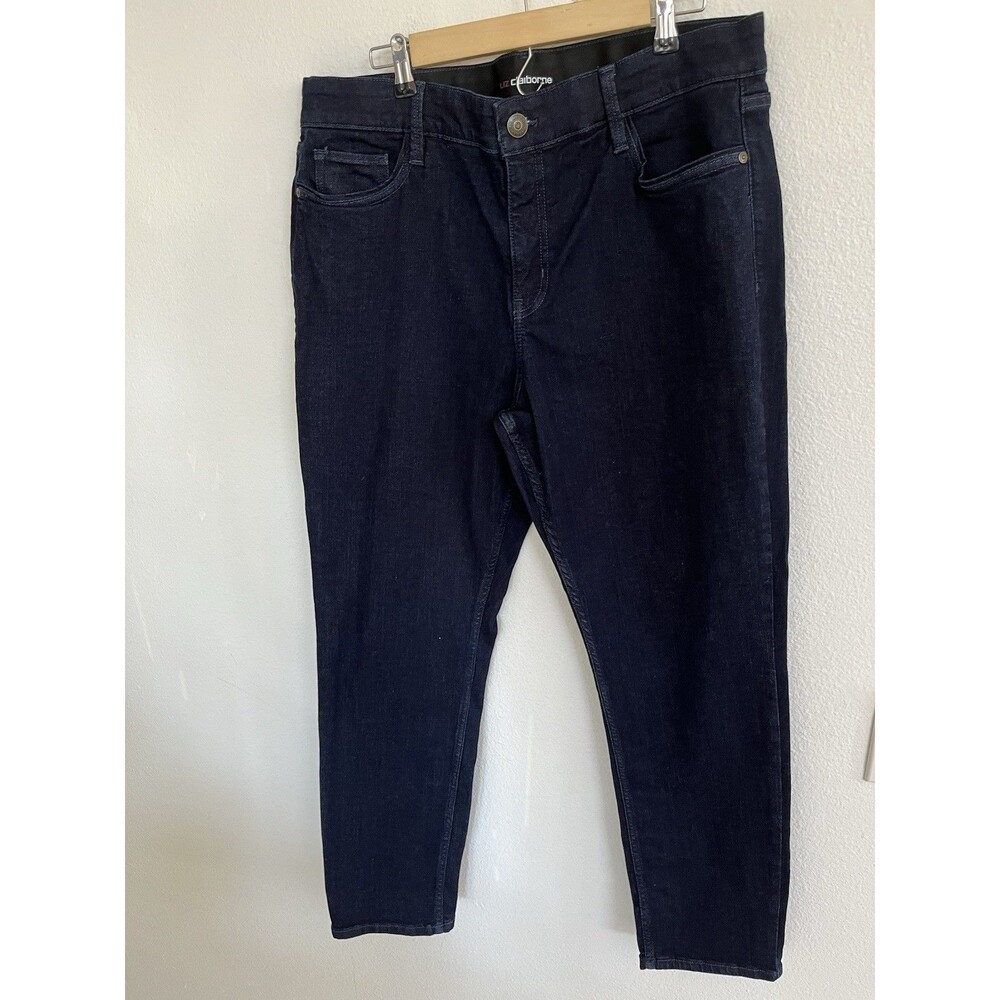 Liz Claiborne Sara Slim Leg Mid-Rise Dark Wash Jeans Womens Sz 16 Stretch